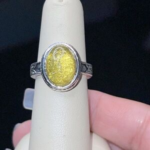 Bohemian Lemon Druzy Silver Tone Fashion Ring